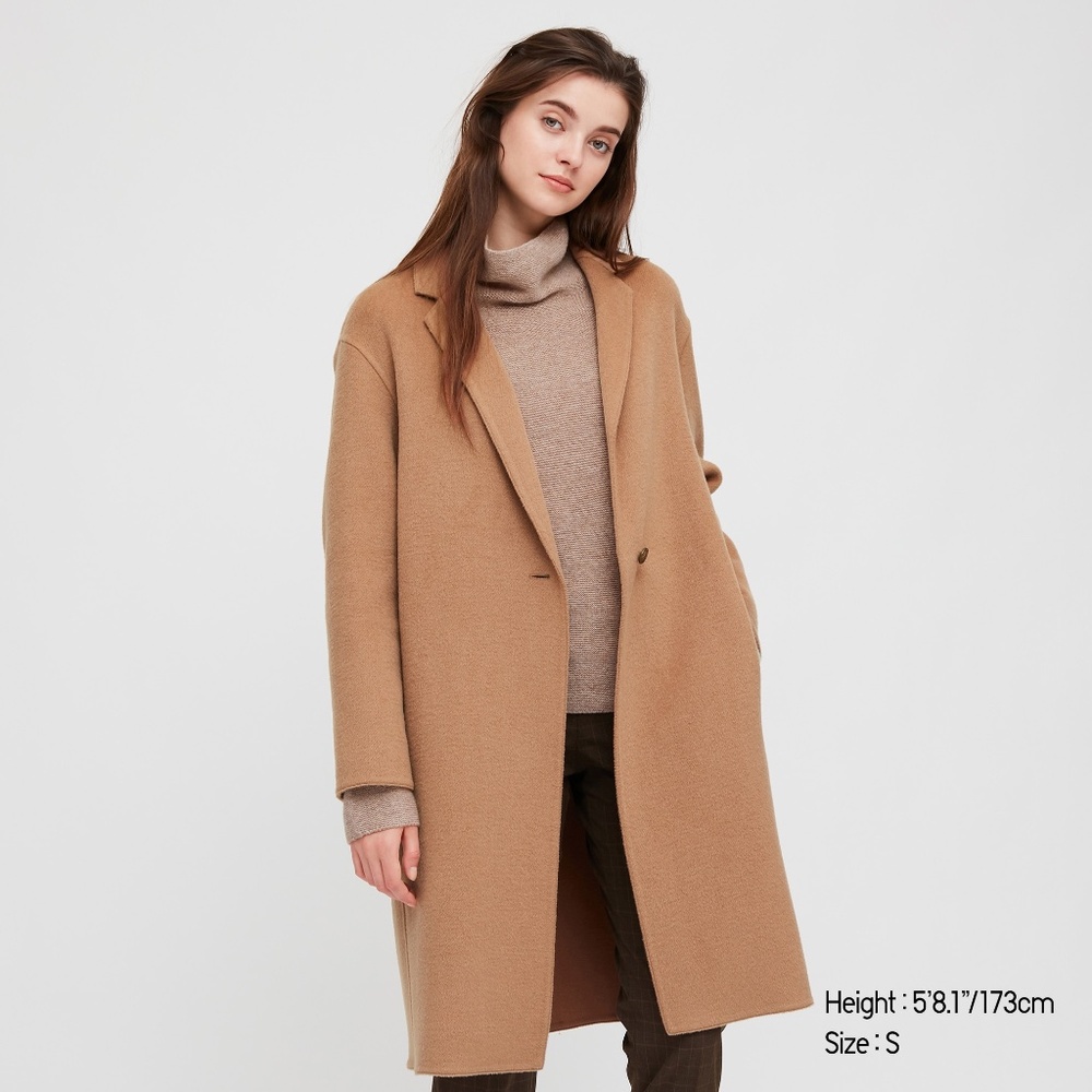 Uniqlo Double Face Cocoon Coat size S in chestnut